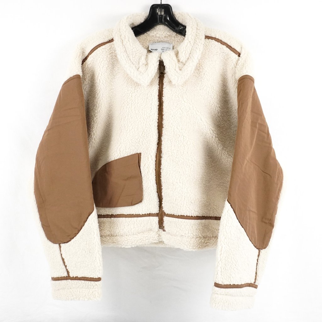 Loup Vanessa Cropped Shearling Bomber Jacket In Ivory & Brown Size Medium (Nwt)